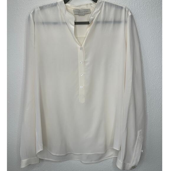 Stella McCartney Eva Cream Silk 3/4 Button Mandarin Collar Blouse 42 / M - Picture 3 of 16